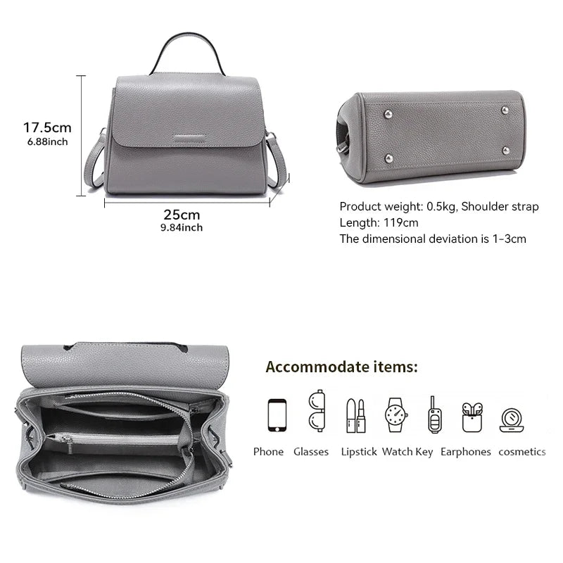 Ladies Soft Cowhide Leather Handbags Women‘s Top-grain Genuine leather Shoulder Bag Female Luxury Designer Crossbody Bags