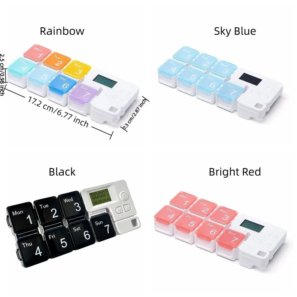 Medicine Reminder Large Capacity Smart Pill Case Reminder 7 Lattice Weekly Pill Organizer Colorful Drug Container Daily Medicine