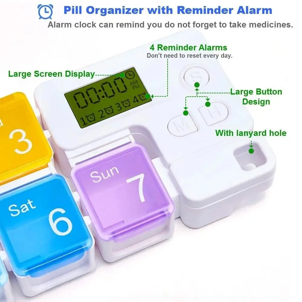 Medicine Reminder Large Capacity Smart Pill Case Reminder 7 Lattice Weekly Pill Organizer Colorful Drug Container Daily Medicine